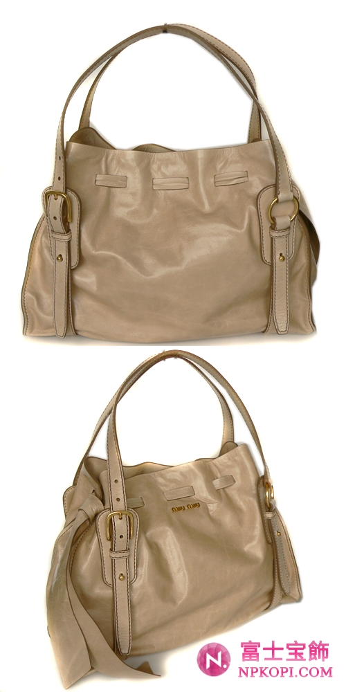 ミュウミュウ MIUMIU ショルダーバッグ リボン×巾着デザイン レザー クリーム(QUARZO) RR1312 VIT.LUX